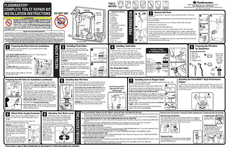 Fluidmaster 400AKR Universal All in One Toilet Repair Kit for 2-Inch Flush Valves, Easy Install