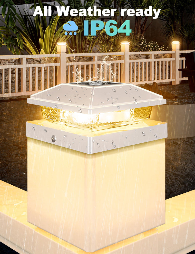 VOLISUN 4x4 Solar Fence - Post Lights 6pack, Post Cap Light Outdoor Waterproof, Whtie Deck Cap Light Solar Powered with Warm White,for 4x4 Wooden/4x4 or 5x5 Vinyl 6 PACK