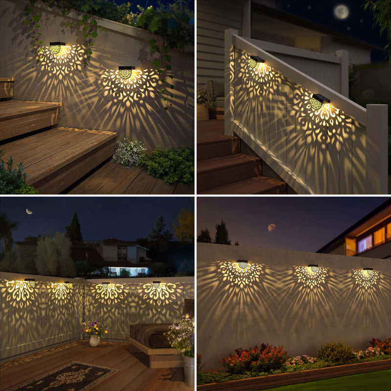 Solar Fence Lights Wall lihgts Outdoor Decorations 6 Pack Solar Step Lights Outdoor Waterproof LED Solar Powered Warm Yellow Decorative Lighting for Front Door, Backyard, Post(Black) Black