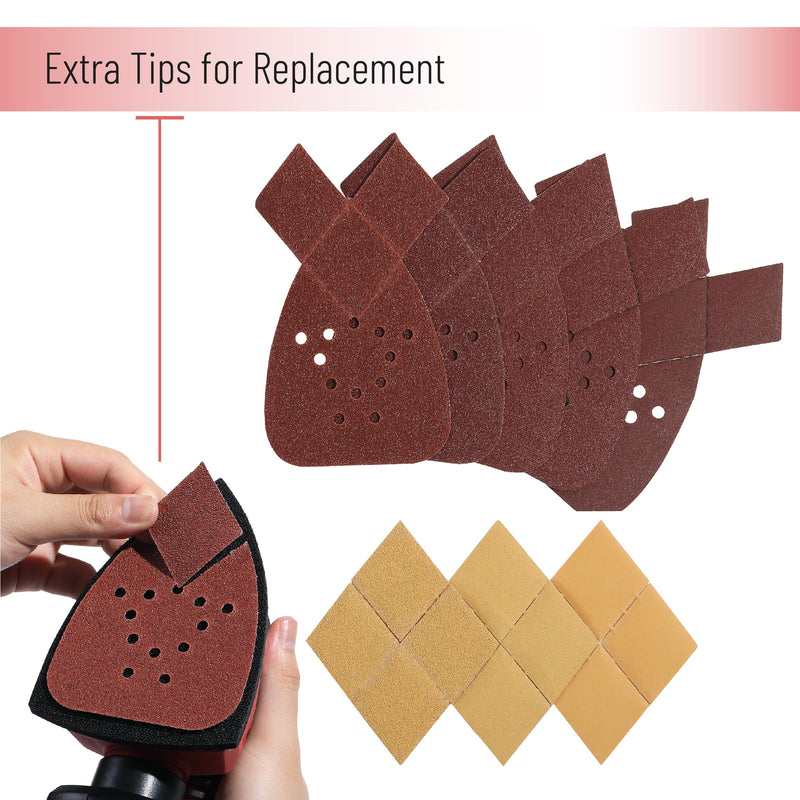 Bates- Mouse Detail Sander Sandpaper, 50 pcs, 60/80/120/150/240 Grits with Extra 3 Tips, Red Sanding Pads, Mouse Sandpaper Assortment, Mouse Sander Sandpaper, Black and Decker Mouse Sanding Pads 50 pcs, 60-240 Grits Red with Extra 3 Tips