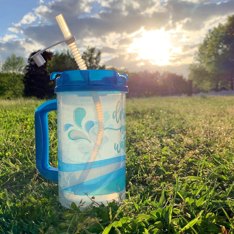 Plum Hill Drink More Water Plastic Tracking Hospital Mug With Measurements, Water Cup with Straw, 32 Oz Hospital Cup with Lid and Straw, Hospital Water Bottle with Straw (Pearl Blue) Pearl Blue