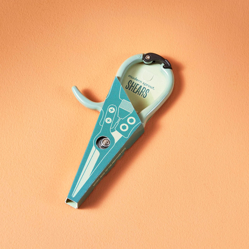 Modern Sprout Pruning Shears for Gardening, Herb Snips, Flower Cutting Scissors, Indoor Plant Shears, Lightweight, Ergonomic, Carbon Steel Blade, Easy-Lock Safety-Catch, Aesthetic, Green, Micro-tip