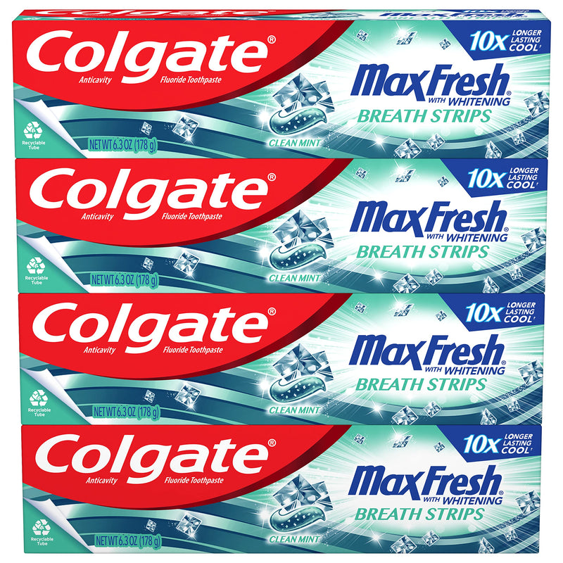 Softsoap Body Wash, Coconut Butter Scrub, Exfoliating Body Wash, 20 Ounce, 4 Pack & Colgate Max Fresh Whitening Toothpaste with Mini Strips