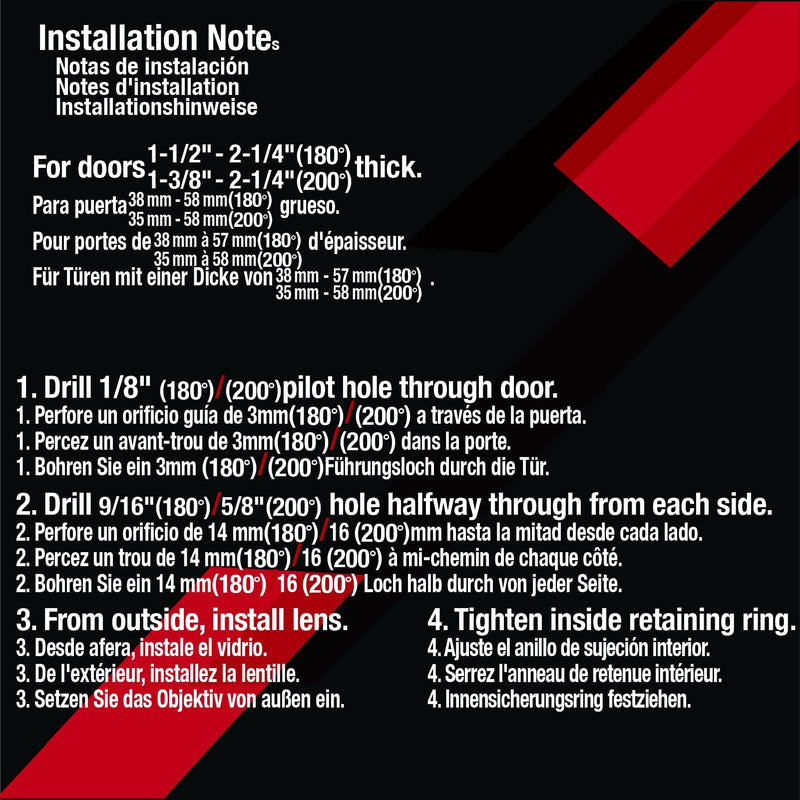HD Lens 180 Degree Bright Brass Door viewer Peephole for 1-1/2" to 2-1/4" Doors
