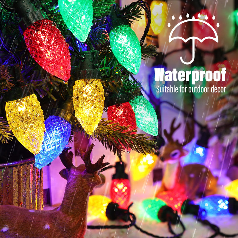 iBaycon Solar C9 Christmas Lights Outdoor, 65FT 100LED C9 Strawberry String Light, 8 Modes Solar Powered Lights String for Xmas Tree House Eaves Roof Christmas Holiday Decorations