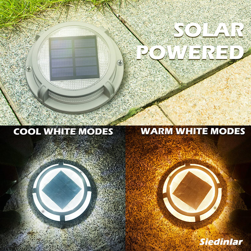 SIEDiNLAR Solar Deck Lights Outdoor 2 Modes 16 LEDs Driveway Markers Dock Light Solar Powered Waterproof for Ground Step Pathway Walkway Stair Garden Road Yard 4 Pack (Cool White/Warm White) Cool White & Warm White