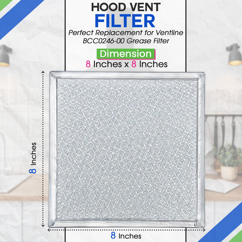 Stove Hood Vent Filter 8x8" Range Hood Filter Replacement for BCC024600 Ventline Range Hood Vent Filter for Exhaust Fan - Aluminum Mesh Grease Filter for Range Hood Filters the Kitchen Oven Air 2