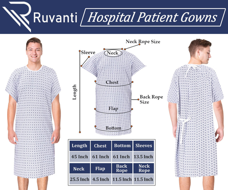 RUVANTI Hospital Gowns for Women/Men, 2 Pack, Plus Size Hospital Gown up to 2XL, Medical Gown for Elderly, Labor & Delivery, Patient Gown Costume for Halloween, Washable & Reusable