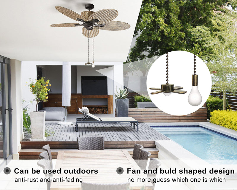 Ceiling Fan Pull Chain, Fan Pulls Set with Connector, 2 PCS 12 Inches Beaded Ball Fan Pull Chain -Bronze Bronze