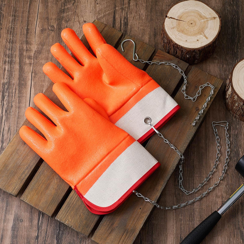 2 Pairs Propane Cylinder Handling Gloves with Chains Double Dipped PVC Forklift Propane Gloves Men Work Waterproof 2