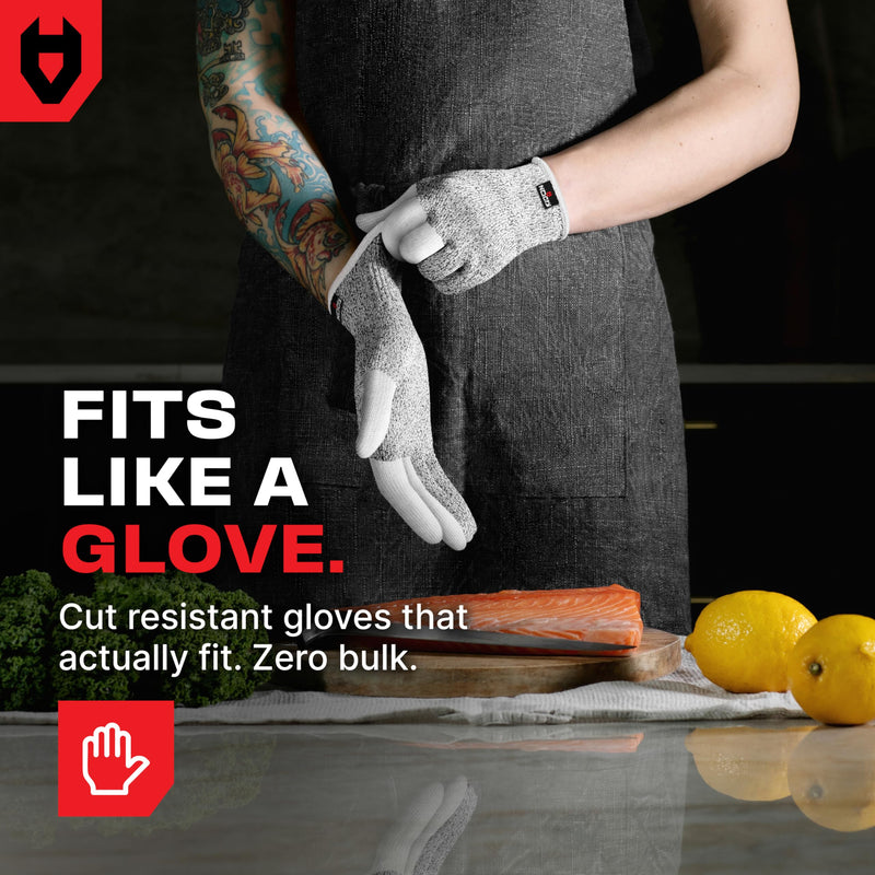 NoCry Cut Resistant Work Gloves for Women and Men, with Reinforced Fingers; Comfortable, 100% Food Grade Kitchen Cooking Hand Protection; Ambidextrous Safety Gear for Cutting;Level 5 Protection 3-pack Large Reinforced (Grey)