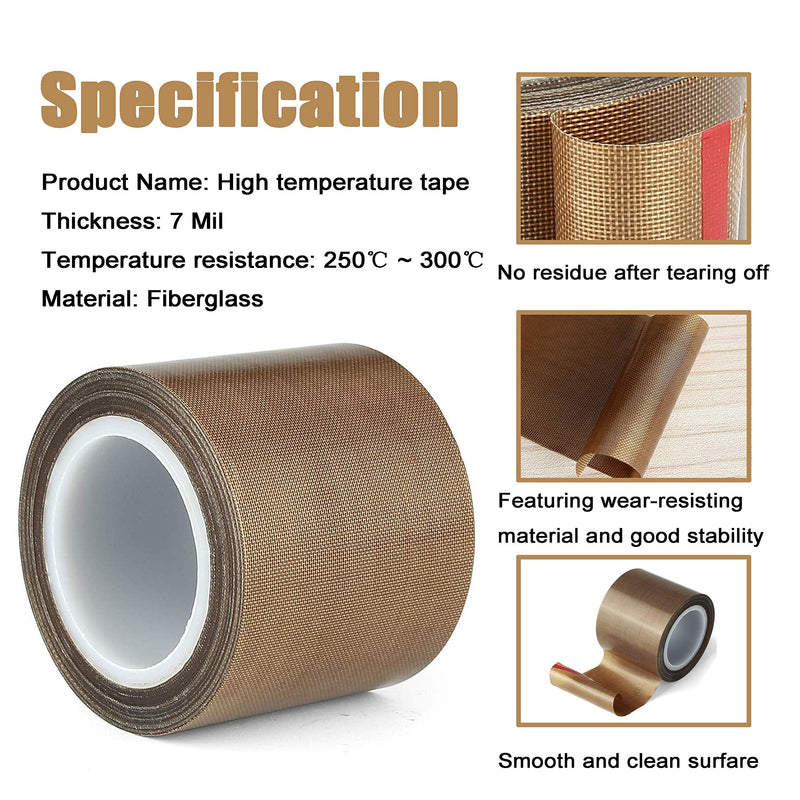 Teflon Fabric Tape, 1/2 Inch 30 Feet PTFE Tape for Vacuum Sealer Machine, Hand Impulse Sealers Insulation PTFE Coated Fiberglass Adhesive Tape Compatible with FoodSaver, Seal A Meal, Weston, Cabella 1/2 IN