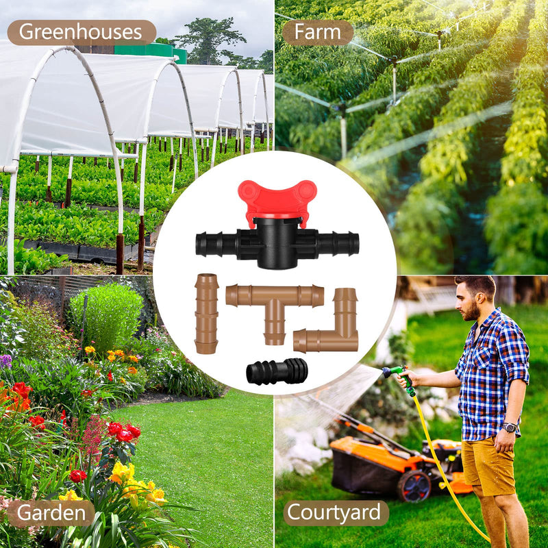 64 Pcs Drip Irrigation Fittings Kit 1/2 Inch Tubing Set Including 4 Switch Valve, 12 Elbows, 12 Couplings, 12 End Cap Plugs, 12 Tees and 12 End Closures Drip for Compatible Drip or Sprinkler Systems