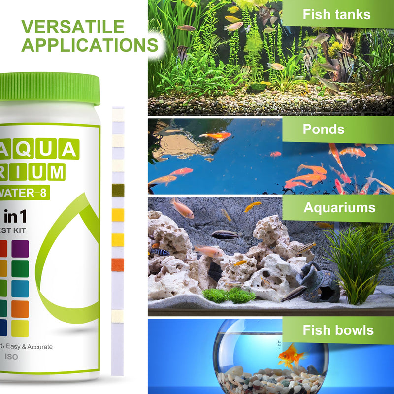 AAwipes 8-in-1 Aquarium Test Kit for Fish Tanks - Quick & Accurate Water Testing Strips for Aquariums & Ponds. Tests pH, Ammonia, Alkalinity, Hardness, Chlorine, etc. (K02-50) 50 Strips
