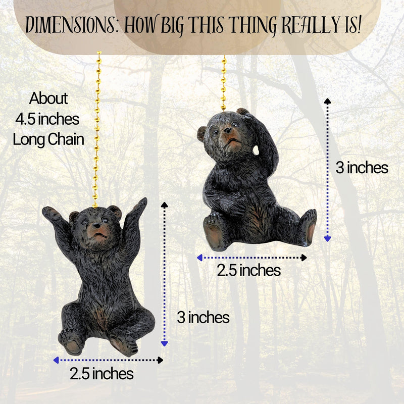 BestGiftEver Ceiling Fan Pull Chain Ornament with a Pair of Adorable Black Bears - Rustic Cabin Decorative Fan Pull Chain for Lodge Nature Lovers, and Wildlife Enthusiasts