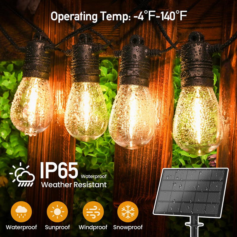 Solar String Lights Outdoor Waterproof 54 FT 24 Sockets 25 LEDs Patio Lighting, USB Charge & Remote Controlled Dimmer Timer, Solar Outdoor Lights for Patio Yard Outside Camping Party 2700K