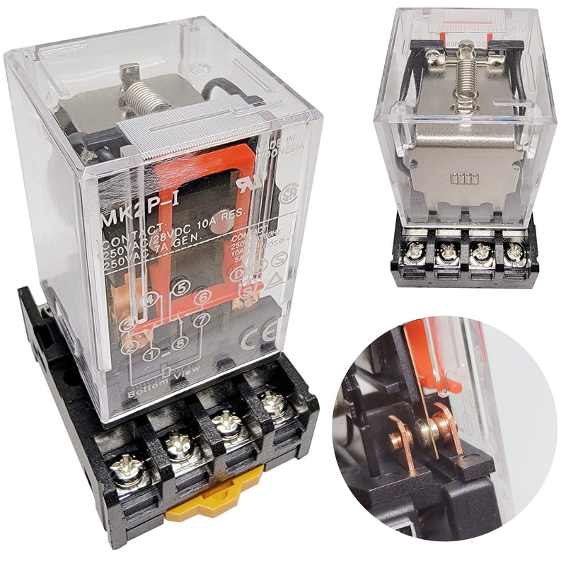 MK2P-I DC 12V Coil 8 Pin 2NO 2NC DPDT Power Relay & Plug-in Terminal Socket Base DC 12V Electromagnetic Relay(Quality Warranty 1 Years) MK2P-I MK2P-I DC 12V