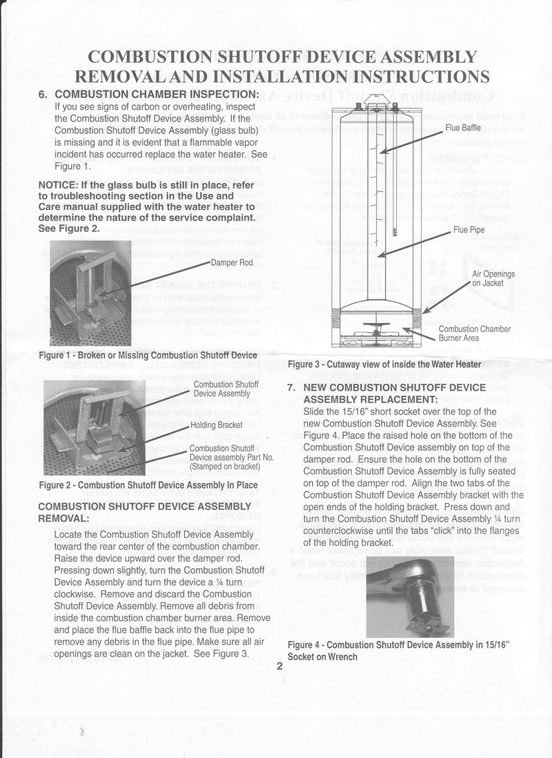 Water Heater FVIR (Flammable Vapor Ignition Resistant) or FTR Fixed Thermal Release Device