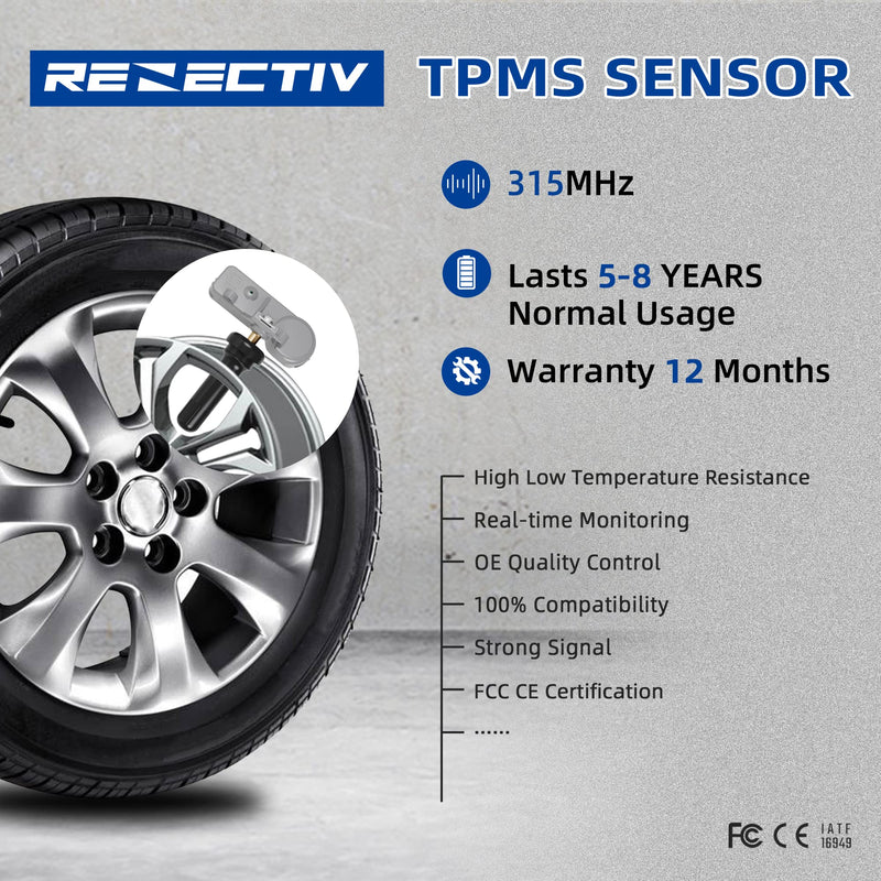 TPMS Sensor 4pcs GM,315Mhz Tire Pressure Monitor Sensors Compatible with GM Chevy Buick GMC Pontiac Hummer Saturn Pontiac Replace OE#13581558 13586335 13598771 13598772 four pieces sensors