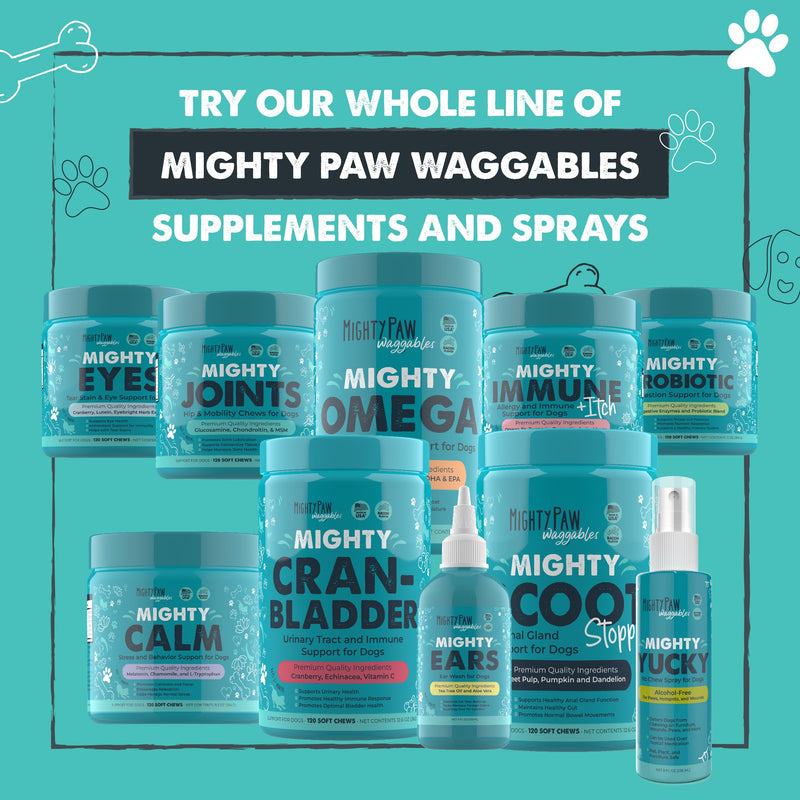 Mighty Paw Waggables Joint Support Supplement for Dogs (Made in USA) | Glucosamine for Dogs Hip and Joint Supplement. Vet Formulated Pet Mobility, Chondriotin & MSM Pet Chews (120 Ct) - PawsPlanet Australia