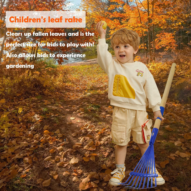 Xiando Kids Leaf Rake-Small Wooden Handle Leaf Rake with Metal Tines, 27inches /69cm Length, for Kids Enjoy Garden Cleaning Activities (Blue) Blue