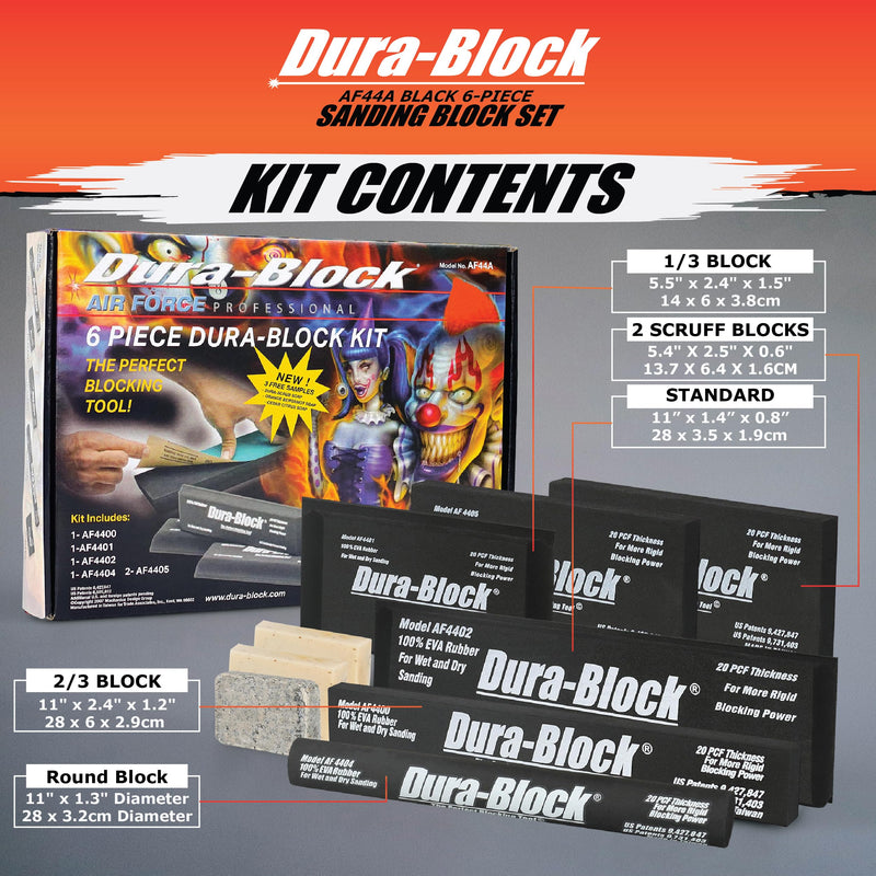 Dura-Block Set 6pc - Flexible EVA Foam Wet or Dry Autobody Sanding Blocks Kit for Automotive Bodywork 1pcs