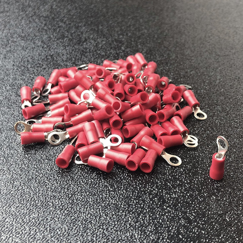 ANGSTROM #8 Bolt Ring Terminals, Insulated Electrical Crimp Connectors 100pcs (22-16ga Red) #8 Stud 22-16ga RED
