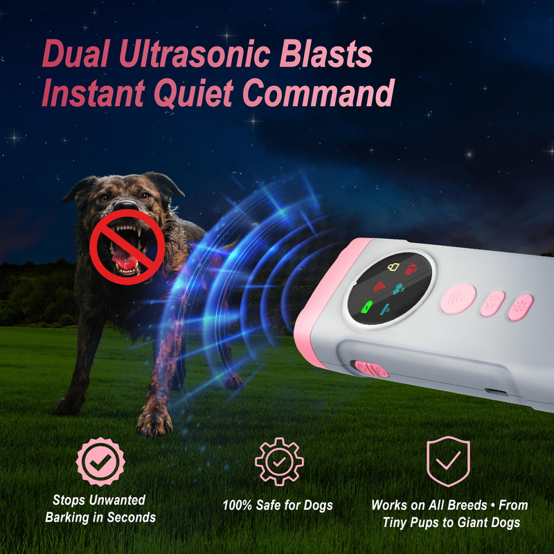 Dog Bark Deterrent Devices, 2X Ultrasonic Anti Barking Device for Dogs, Color Display & 50ft Range, Pet Gentle Anti Barking Device, Portable Safe & Effective Alternative to Bark Collars (Pink) Pink