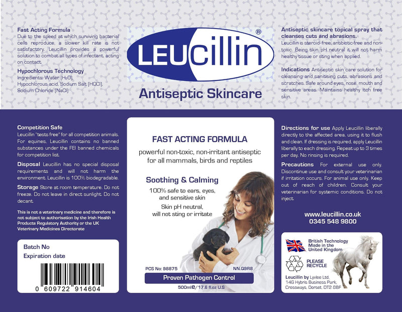 Leucillin Natural Antiseptic Spray - Antibacterial Antifungal Antiviral for Dogs Cats All Animals Itchy Skin Minor Wound Care and Skin Health | 500ml 500 ml (Pack of 1) - PawsPlanet Australia