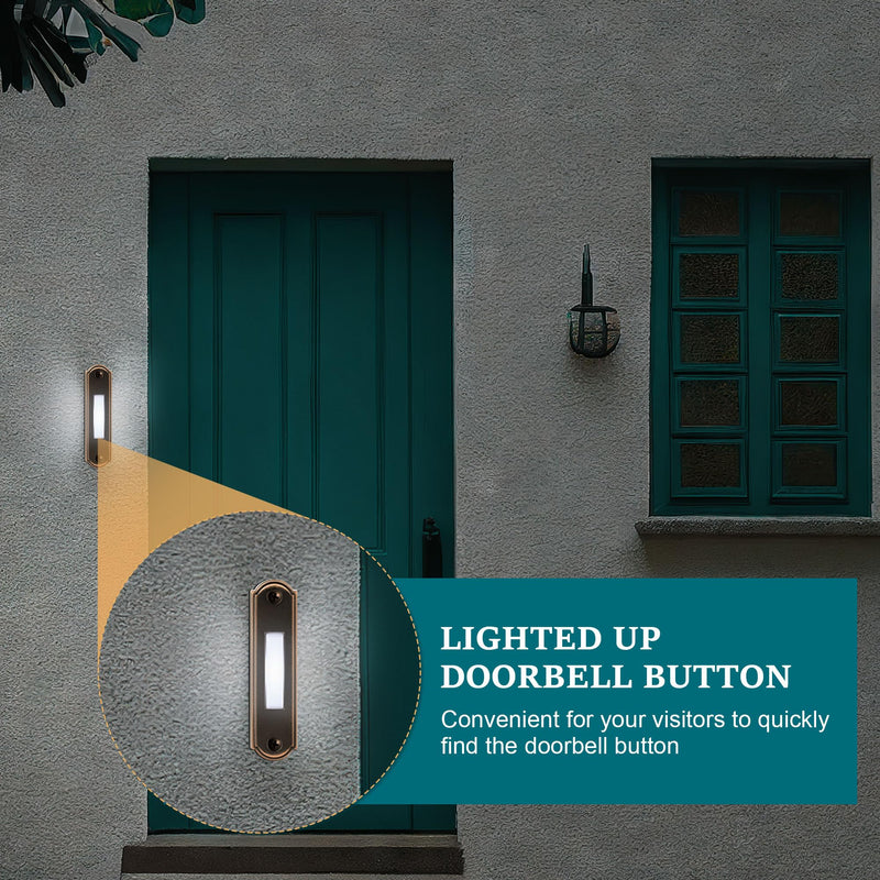 Metal Lighted Doorbell Button, Heavy Duty Metal Wired Door Bell Push Button LED Door Chime Wall Mounted Doorbell Switch Replacement for Home Universal Garage Door Opener Switch, White Light(Bronze) Bronze