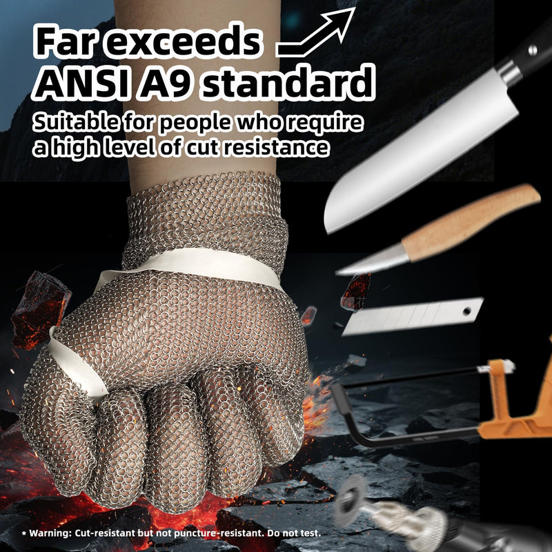 Schwer ProGuard-X A9 Cut Resistant Stainless Steel Metal Mesh Chainmail Glove PM5201 Butcher Glove for Meat Cutting Food Processing Knife Sharpening Oyster Shucking Kitchen Fish Fillet, M Medium 1 Pack