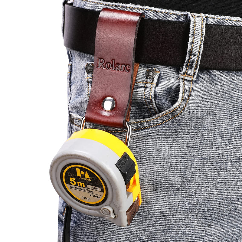 Tape Measure Holder Leather Belt Clip Drill Impact Tool Holster Heavy Duty Multitool(2-Piece Set) brown