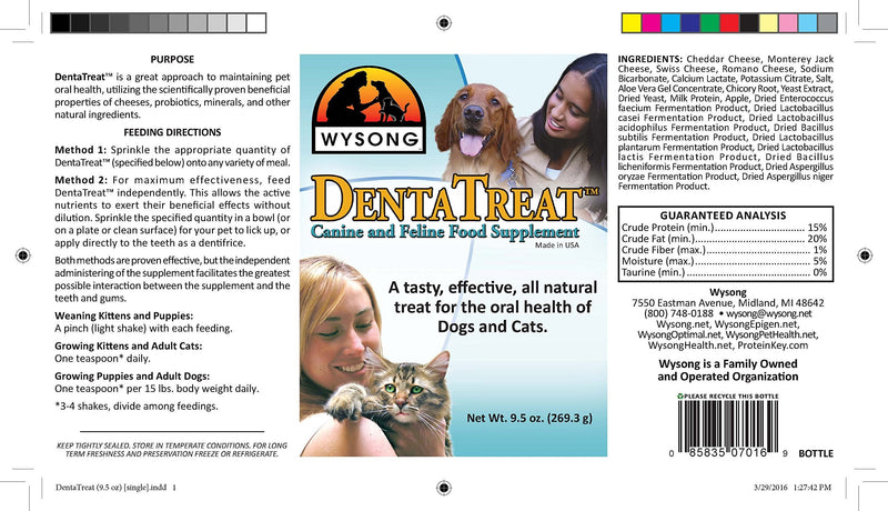 Wysong Dentatreat Canine/Feline - Dog/Cat Food Supplement - 9.5 Ounce Bottle - PawsPlanet Australia