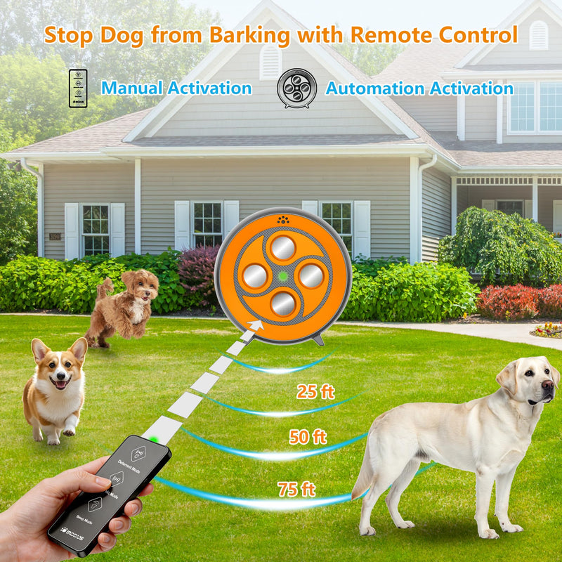 New Anti Barking Device for Dogs, Rechargeable Dog Barking Deterrent up to 75ft with Remote , Variable Ultra Frequency/6 Modes/IP65 Waterproof Dog Silencer Stop Neighbors‘ Dog from Barking (Orange) Orange Bark Deterrent Device
