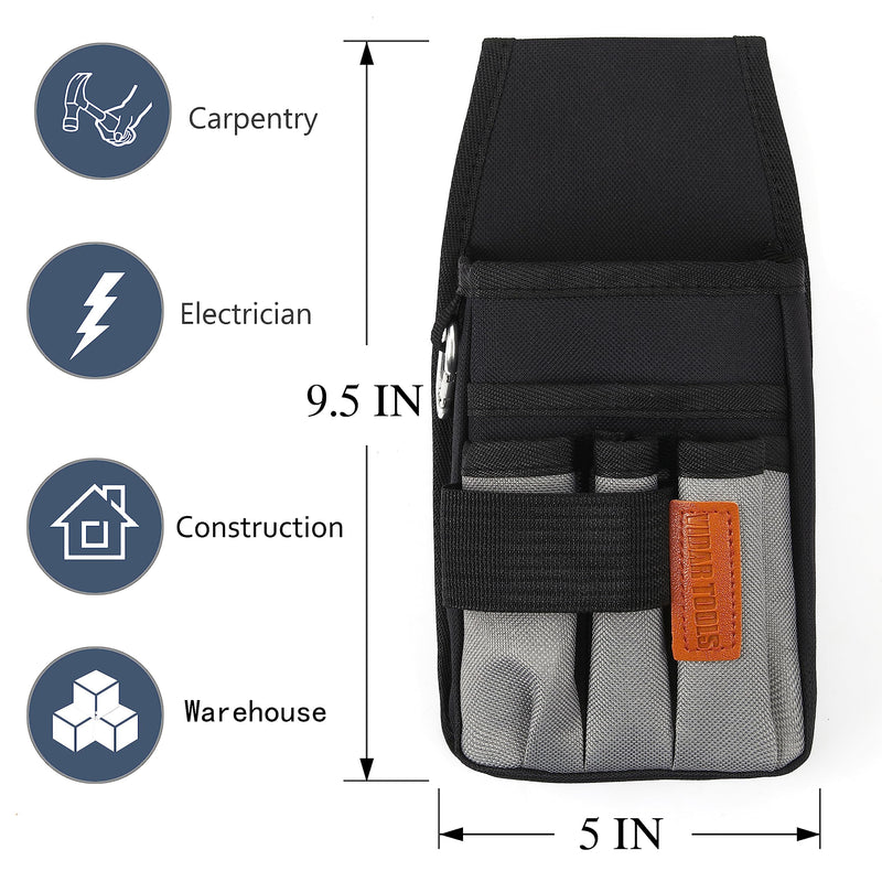 Small Tool Pouch with Belt Clip,Tool Belt Pouches,Electrician Tool Pouch.Mini Organizer Pocket Attachment for Tool Belt,5 Pockets and Heavy-Duty Metal Belt Clip Attachment.… 5 IN