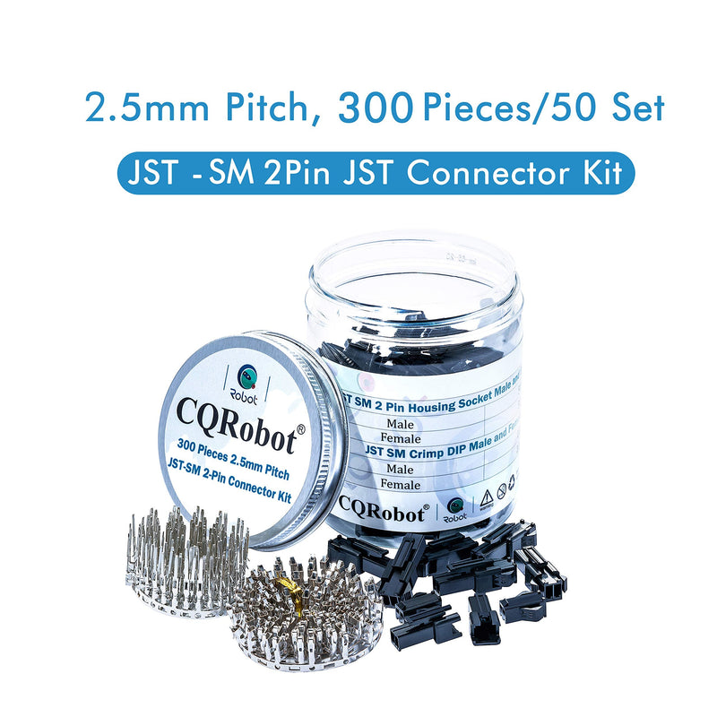 JST SM 2.5 mm Pitch 2-Pin Electronic Connector IC Male Plugs, Female Sockets Housing and Male/Female T-Shaped Crimp Terminal Kit. 50 Sets/300 Pieces Wire-Wire Adapter Cable Assembly. 2P