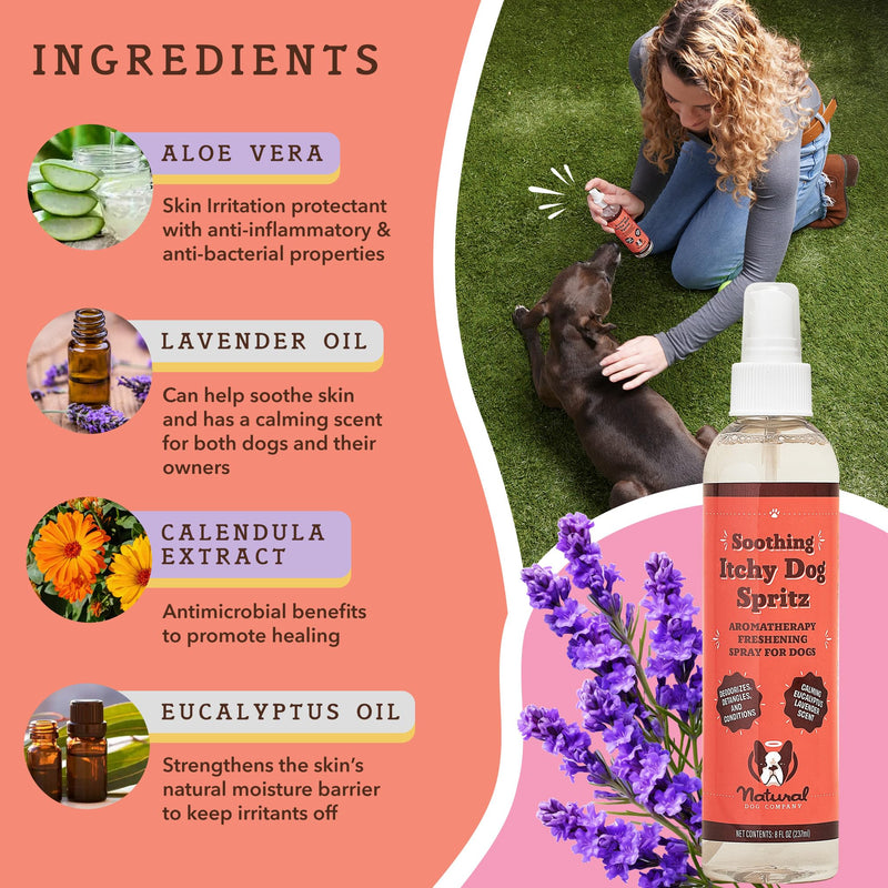 Natural Dog Company Soothing Itchy Dog Shampoo and Dog Spray Deodorizer Perfume, Includes (1) Soothing Itchy Dog Shampoo 12 Oz, (1) Itchy Dog Dog deodorizing Spray 8 Oz - PawsPlanet Australia