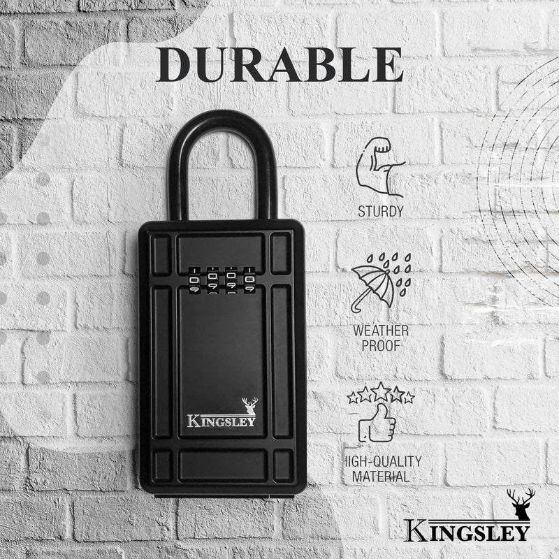 Kingsley KL313 Large Capacity Key Storage Box with Resettable Code, Water Resistant Realtor Key Lock Box for Spare Keys, Lock Box for Home, Apartment, AirBnB Large Hanging Lock Box