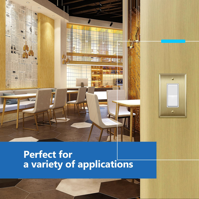 LIDER Decorator Switch or Receptacle Metal Wall Plate, Stainless Steel Outlet Cover, Corrosion Resistant, Mid-Size 1-Gang 4.88" x 3.11", 201 Stainless Steel, LMWP-31M-BB, Brushed Brass 1 Gang 1 Pack