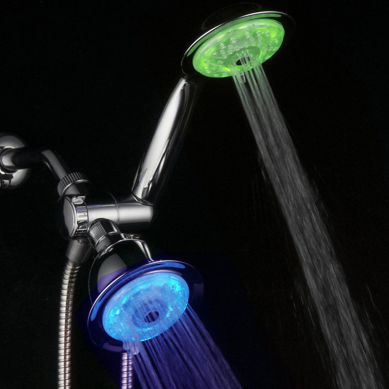 Luminex by PowerSpa 7-Color 24-Setting LED Shower Head Combo with Air Jet LED Turbo Pressure-Boost Nozzle Technology. 7 Vibrant LED colors change automatically every few seconds