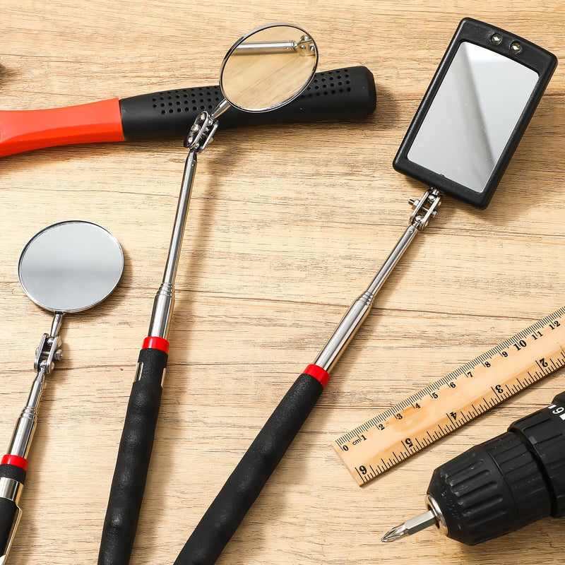 6 Pcs Telescoping Inspection Mirror,Retractable Round Mechanical Mirror Tool,Under Vehicle Square Inspection Mirror,Car Visual Reflector,Retractable Detection Mirror Repair Tool