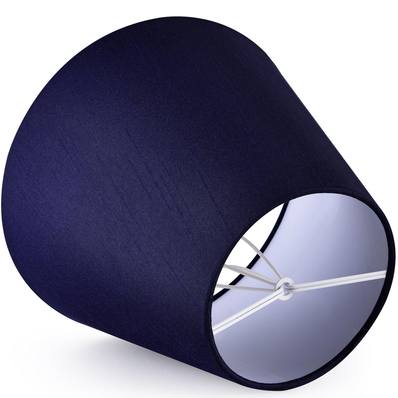 GO&SO Mini Lamp Shade Set of 6,Navy Blue Lamp Shades - Chandelier Lamp Shades 4" Top x 6" Bottom x 5" Height (Clip on Bulb),Faux Silk Small Lamp Shades Fabric Lamp Shade for Desk Lamps,Pendant Lights 6 Pack Navy-blue Silk