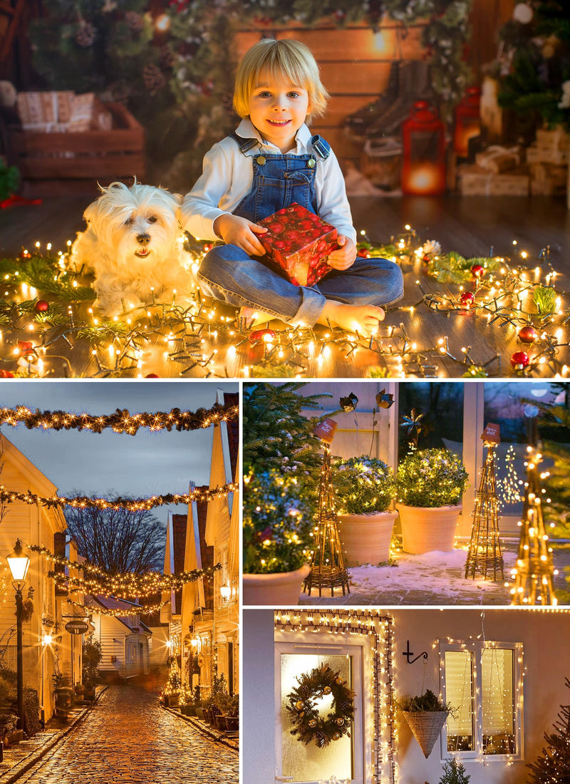 Minetom Solar String Lights for Outside - 40 FT 100 LED Solar Outdoor String Lights with 8 Lighting Modes, IP65 Waterproof Solar Outdoor Lights, Solar Lights for Outside Tree Party Decor, Warm White