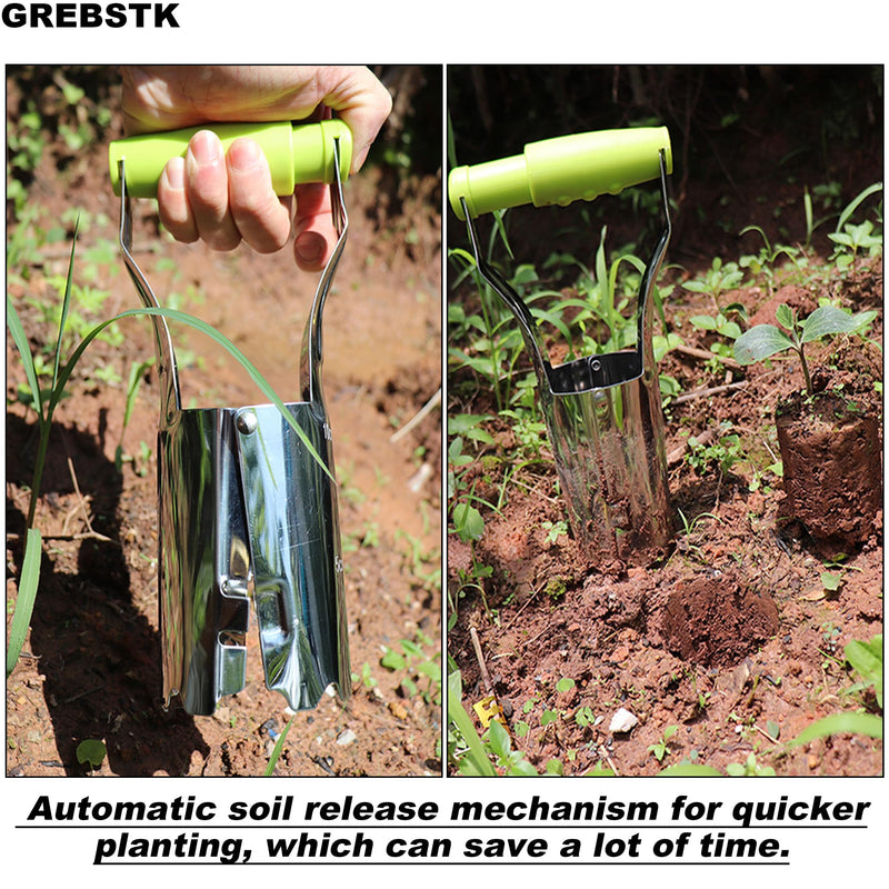 GREBSTK Sturdy Stainless Steel Gardening Bulb Transplanter Tool with Depth Mark and Soil Release Handle for Planting Bulbs 9.4 inch
