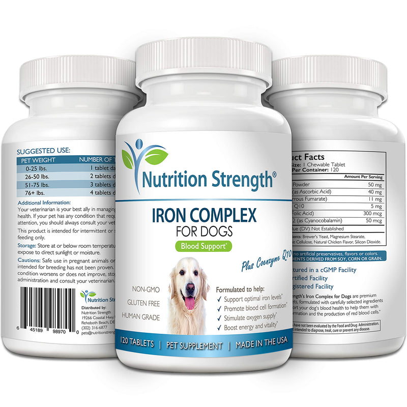 Iron for Dogs with Anemia to Support Blood Health, Blood Cell Formation & Oxygen Supply, Iron Supplement for Anemic Dogs + Vitamin C, Folate, Vitamin B12, 120 Chewable Tablets - PawsPlanet Australia
