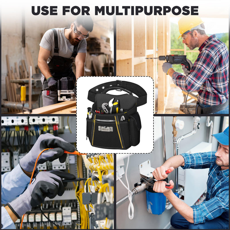 Tool Belt, 10 Pockets All-Tool Utility Belt for Electrician, Carpenter, Contractor, Gardening, Plumber - Small & Lightweight Work Belt for Men Women - Durable Double Stitching Construction