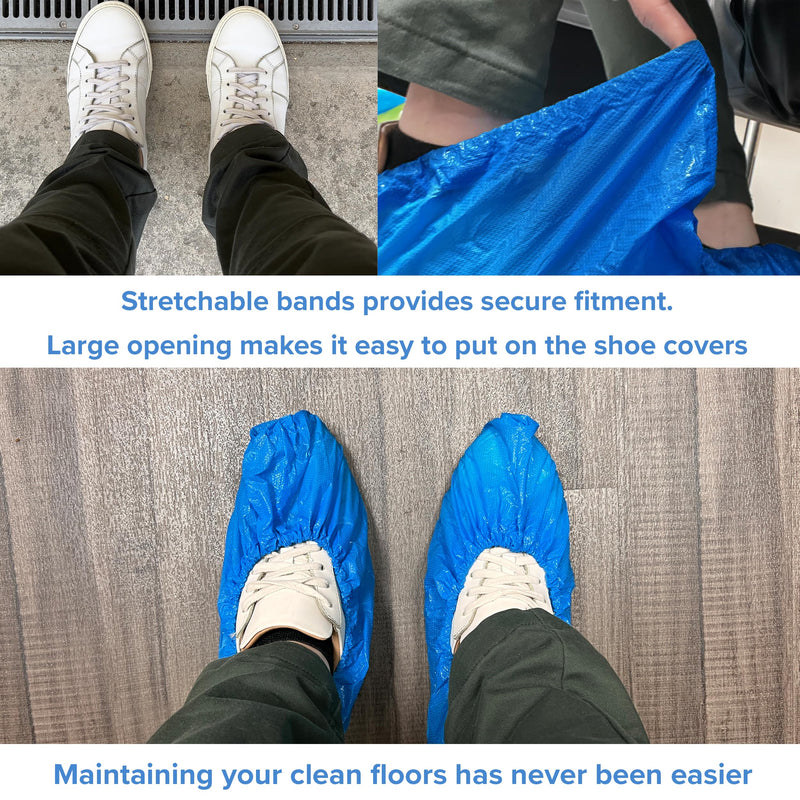 INNOVATIVE HAUS Extra Large Blue Waterproof Disposable Boot and Shoe Covers. Plastic Shoe Covers Disposable. Non-Slip Indoor Booties. 100 Pack