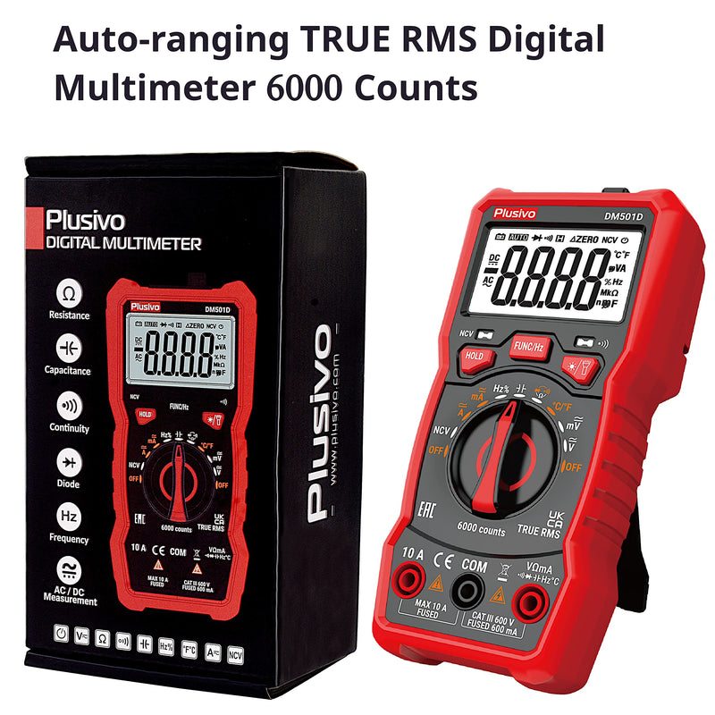 Multimeter 6000 Counts Digital Multimeter Auto Ranging TRMS AC DC Voltmeter Ohm Volt Amp NCV Diode Tester; Measures Voltage Current Resistance Temperature Frequency Buzzer with Test Leads, Probes