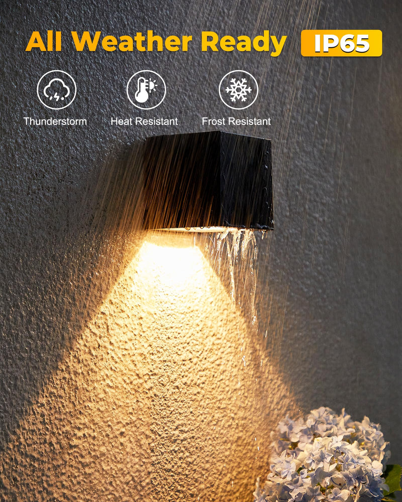 LUHLEE Solar Wall Lights Outdoor,Square Modern Solar Wall Sconce Lights, IP65 Waterproof Solar Fence Lights, Solar Outdoor Lights for House Wall,Porch,Garden,Yard, Patio,Fence Decor Black