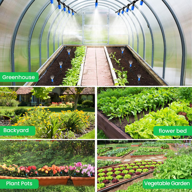 MIXC 65FT Greenhouse Watering System- Quick Efficient Connector Hanging Plant Watering System Automatic Mist Irrigation Kit with 1/4" Blank Tubing and Misting Nozzles 65FT(Updated)